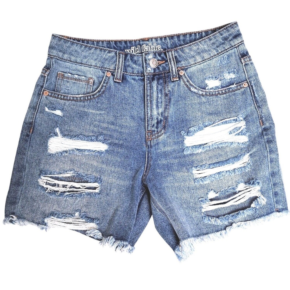 Wild Fable Distressed Denim Shorts Womens 6 Blue High Waisted Ripped Cutoffs